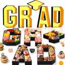 Grad Charcuterie Letters Fillable, 13.78'' Gold Black Grad Cardboard for Charcuterie, Graduation Letter Tray with Doctoral Cap for Chocolate Flowers Cupcakes Box, Class of 2026 Graduation Decoration