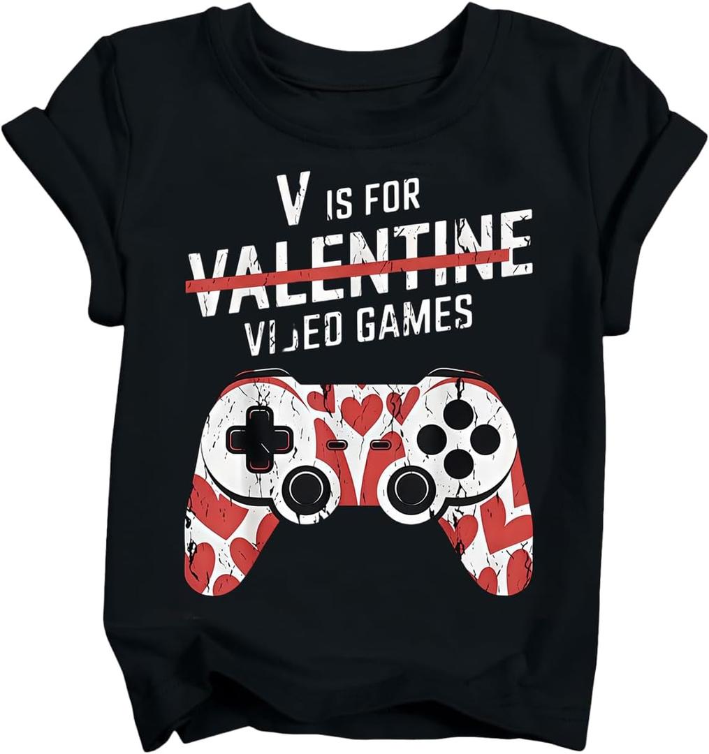 Boys Valentines Shirt Kids Valentines Day T-Shirts Toddler Valentines Graphic Tops 2026 (3-10 Years) (Black)
