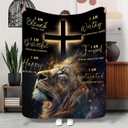 Lion Bible Christian Blanket Man Masculine Quotes Positive Inspirational Motivational Cross Birthday Presents Home Bedroom Decor Soft Cozy Plush Throw Blankets 50"x60" (Black Gold Lion)