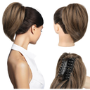 NTYNTY Ponytail Extension - 10" Short Claw Clip in Ponytail Hair Extensions Messy Bun Hair Piece Natural Soft Synthetic Straight Pony Tail Hair Pieces for Women - Ash Brown with Highlights