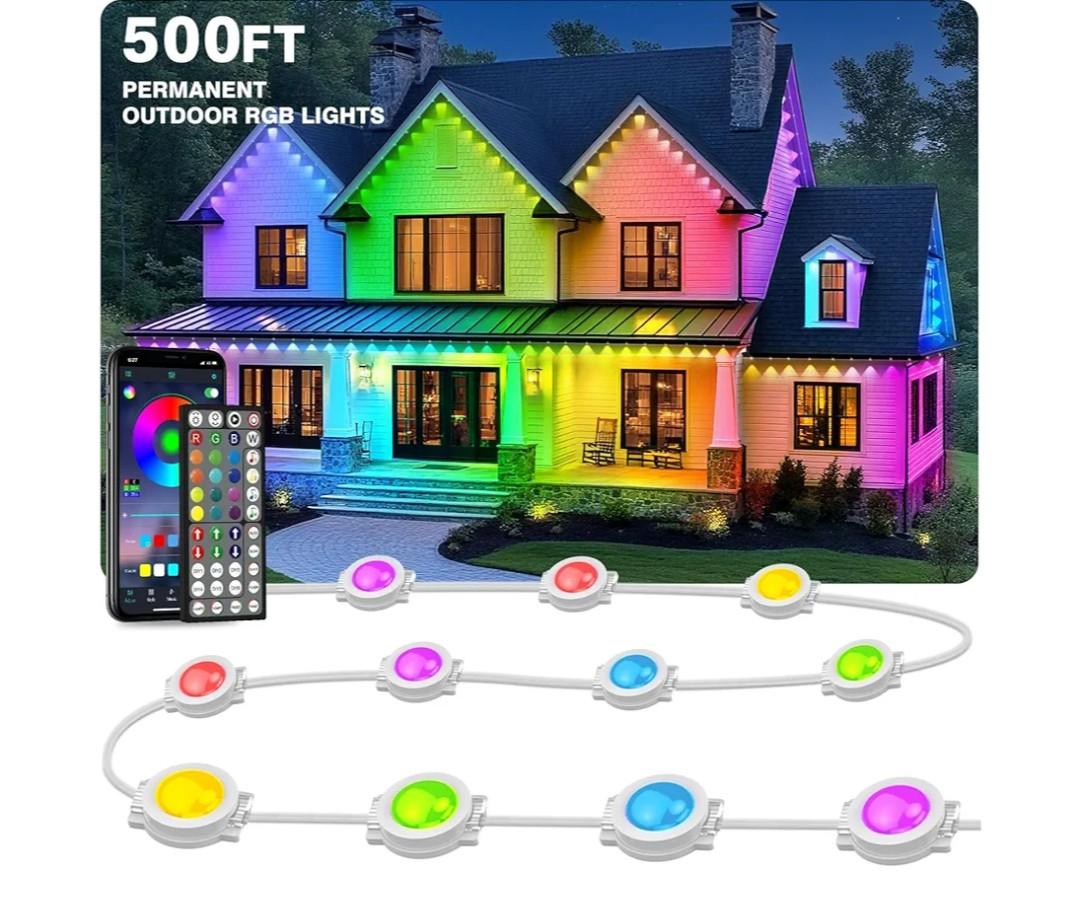 LITSOUL 500FT Permanent Outdoor Lights for House Waterproof, Smart RGB Eave LED Lighting with 16 Million Colors, IP67 Outdoor Strip Lights for Christmas Halloween Holiday Daily Decorations(500FT)