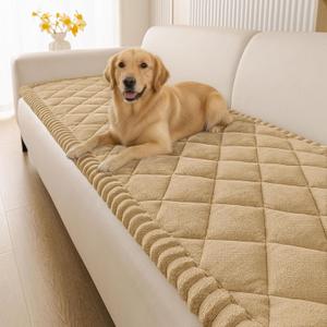 Smiry Fuzzy Couch Cover for Dogs, Non Slip Washable Pet Sofa Cover, Scratch Proof Hair Resistant Plush Sofa Slipcover, Pet Friendly Couch Cushion Protector for Cat, Camel, 27.6" x 88"