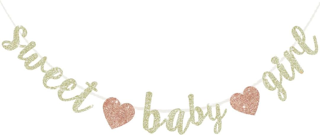 BEISHIDA Champagne Glitter Girl Baby Banner,NO DIY, Pre-Strung Baby Gender Party Banner For Girls, Girls Shower Decorations,First Birthday Sweet party supplies, champagne gold