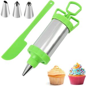 Cake Decorating Kit, Stainless Steel Icing Piping Kit with 4 Piping Tips, Cupcake Decorating Frosting Piping Kit Dessert Decorating Injector Pastry Icing Gun Baking Cookie Decorating Supplies Cake Decorating Kit, Stainless Steel Icing Piping Kit with 4 Piping Tips, Cupcake Decorating Frosting Piping Kit Dessert Decorating Injector Pastry Icing Gun Baking Cookie Decorating Supplies
