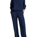 PRETTYGARDEN Women Fall 2 Piece Outfits Sweatsuits Quarter Button Long Sleeve Sweatshirt Wide Leg Pants Tracksuit Lounge Sets, L