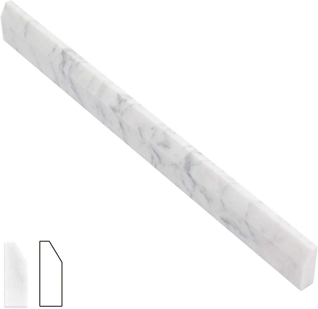 Lovdeco Carrara White 4/5" X 12" Marble Pencil Liner Tile, Edge Trim Molding for Shower and Backsplash, Bullnose Tile Trim Ploish, 10 Pcs/Box