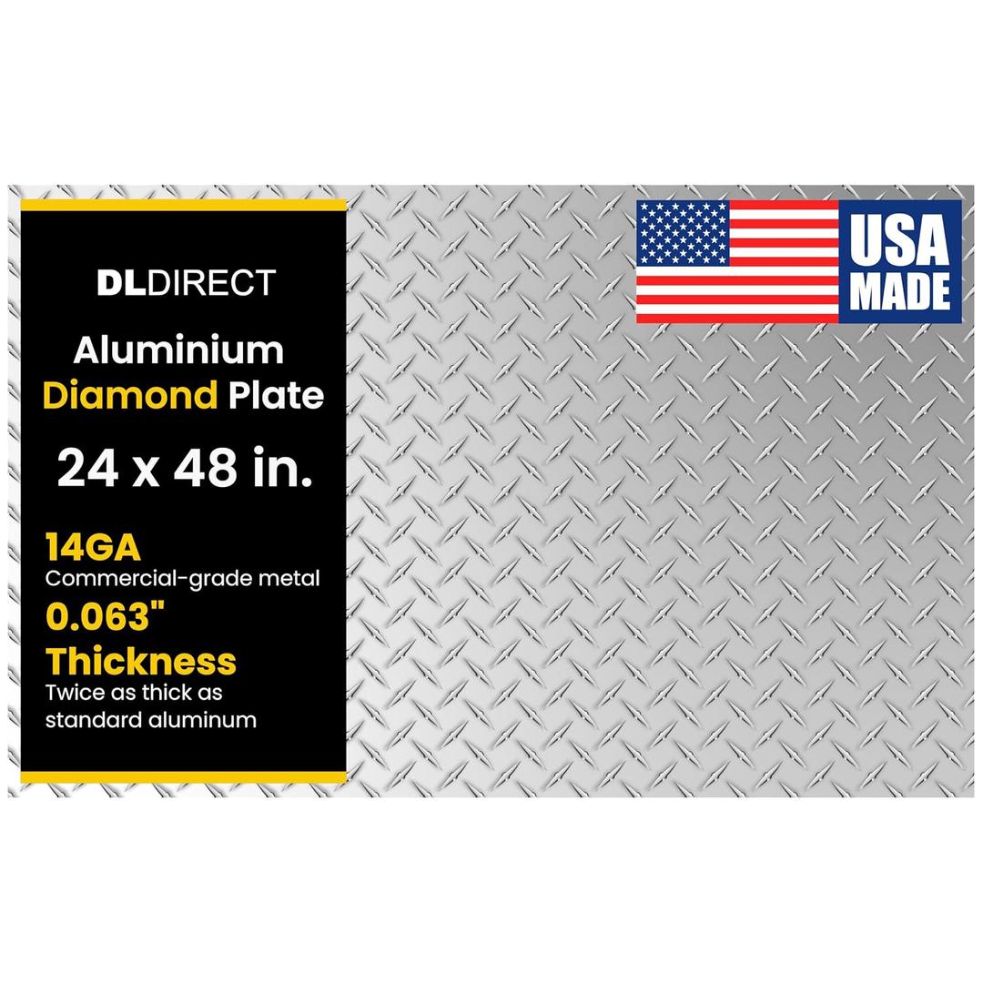 24in. X 48in., 1/16"" Thick - Diamond Plate Sheet Metal, Heavy-Duty Genuine Commercial-Grade Mill Finish Diamondplate Aluminum Sheet, USA Made Aluminum Tread Plate