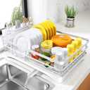 SNTD Dish Drying Rack for Kitchen Counter - Large Dish Rack with Drainboard, Rustproof Dish Drainer with Utensil Holder for Sink, White, 16.7" x 11.8" x 5.7"