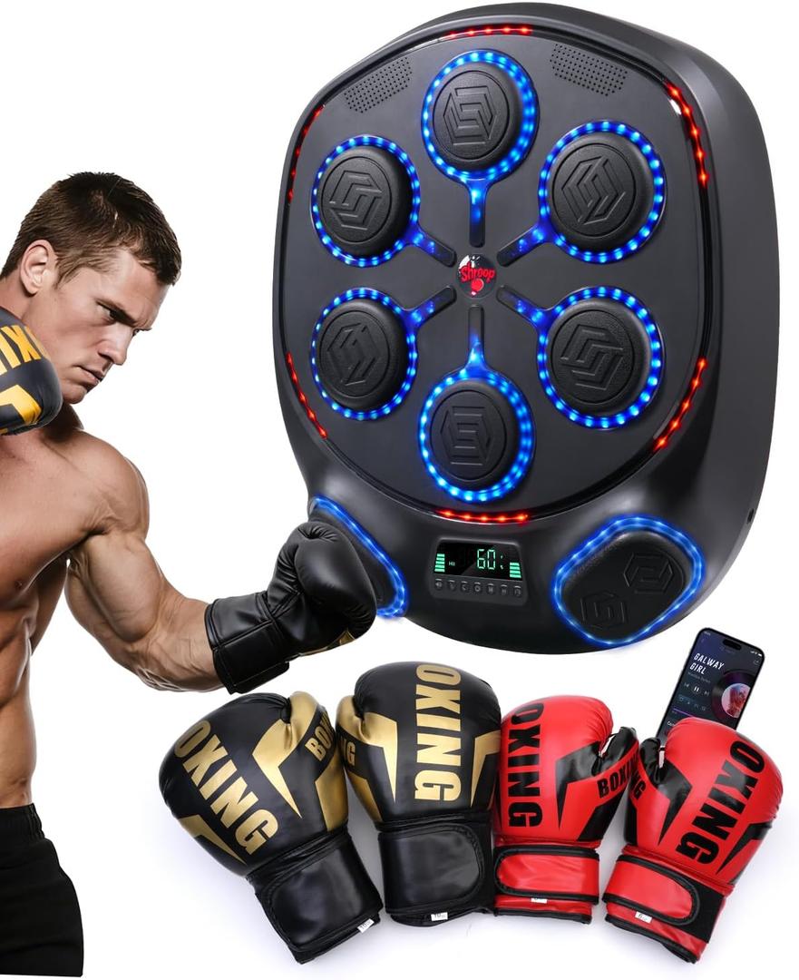 shroop Music Boxing Machine for Adults & Kids Wall-Mounted Interactive Bluetooth Punch Trainer, High-Sensitivity, Rhythm Adaptation, 6/8 Targets, Ideal for Home, Office, and Gym Use