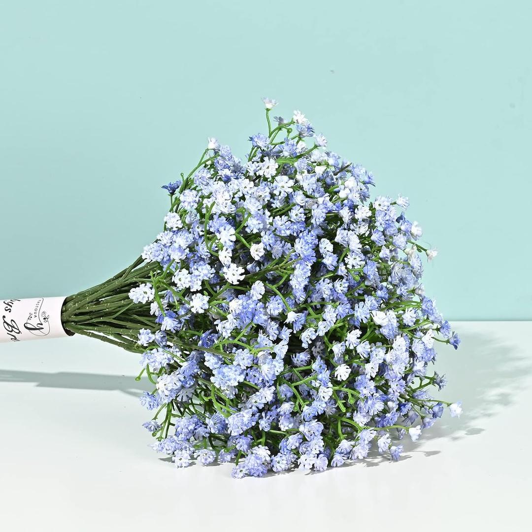 Yastouay Babys Breath Artificial Flowers, 30Pcs Fake Babys Breath Flowers Artificial Bulk, Real Touch Faux Babies Breath Gypsophila Bouquet for Wedding Centerpiece Floral Arrangement Party Decor (Blue)