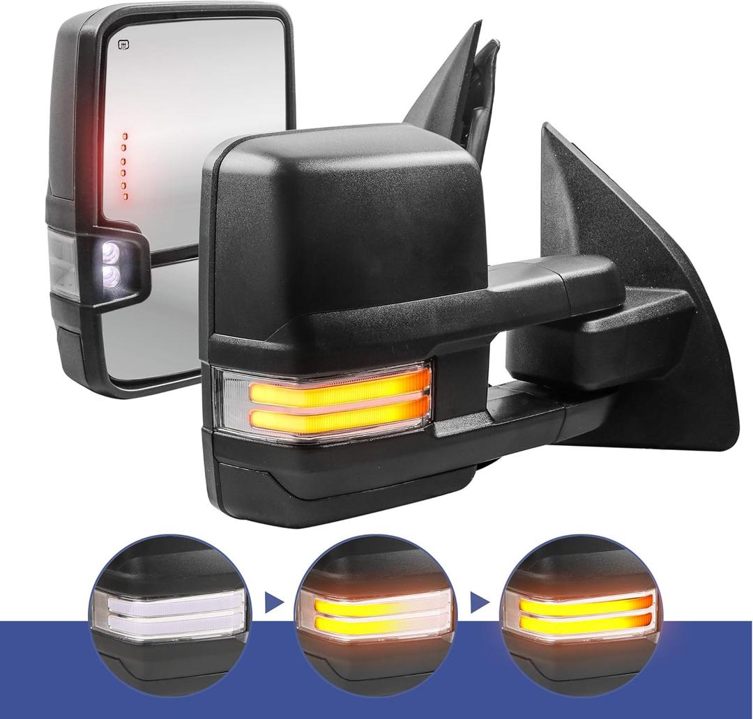 MOSTPLUS Power Heated Towing Mirrors Compatible with 2003-2016 Ford F-250 F-350 F-450 F-550 Super Duty w/Sequential Turn light, Clearance Lamp, Running Light(Set of 2)