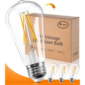 【Upgraded】 Dimmable LED Light Bulbs 60 watt Soft White, E26 Bulb LED Lights for Bedroom with High Brightness Warm White 5000K, 6W, 90+CRI, Clear Glass, 4 Pack