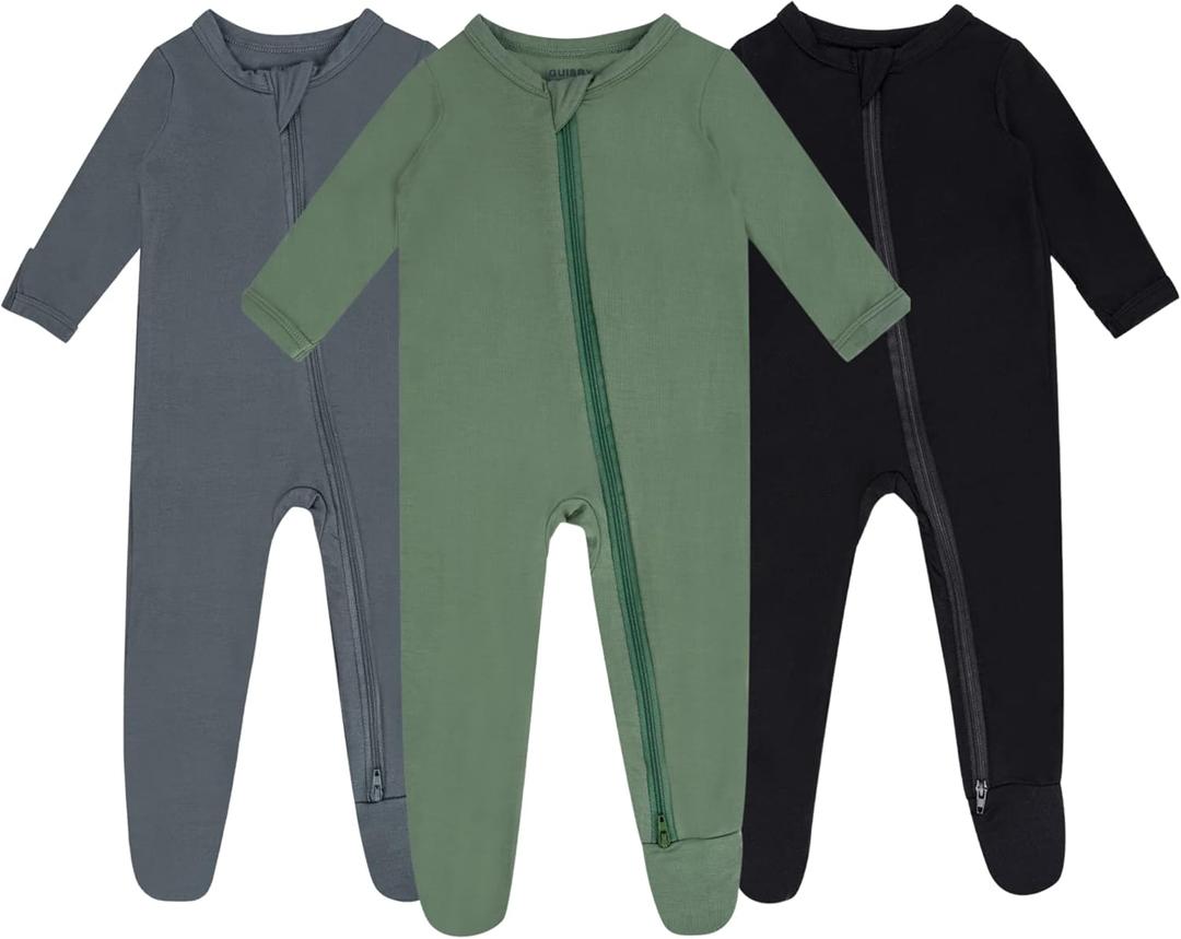 GUISBY Baby Pajamas with Mittens, 2 Way Zipper Long Sleeve Sleepers 3-pack, Size 0-3 Months