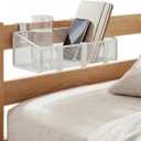 Bedside Shelf for Bed & Bunk Bed Storage Basket Office Cubical Wall Hanging Organizer - 5 Different Size Hooks - College Dorm Home Office Essentials for Phone,Book,Drink,Tissue (White)