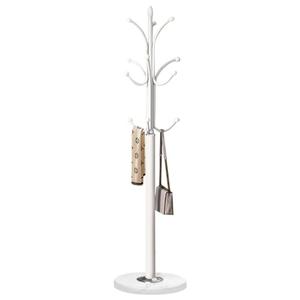 Tenkovic Metal Coat Rack Stand with Natural Marble Base, Coat Rack Freestanding, Sturdy Hall Tree with 12 Hooks for Hanging Clothes, Bags, Scarfs, Coat Hanger for Entryway, Hallway (White)