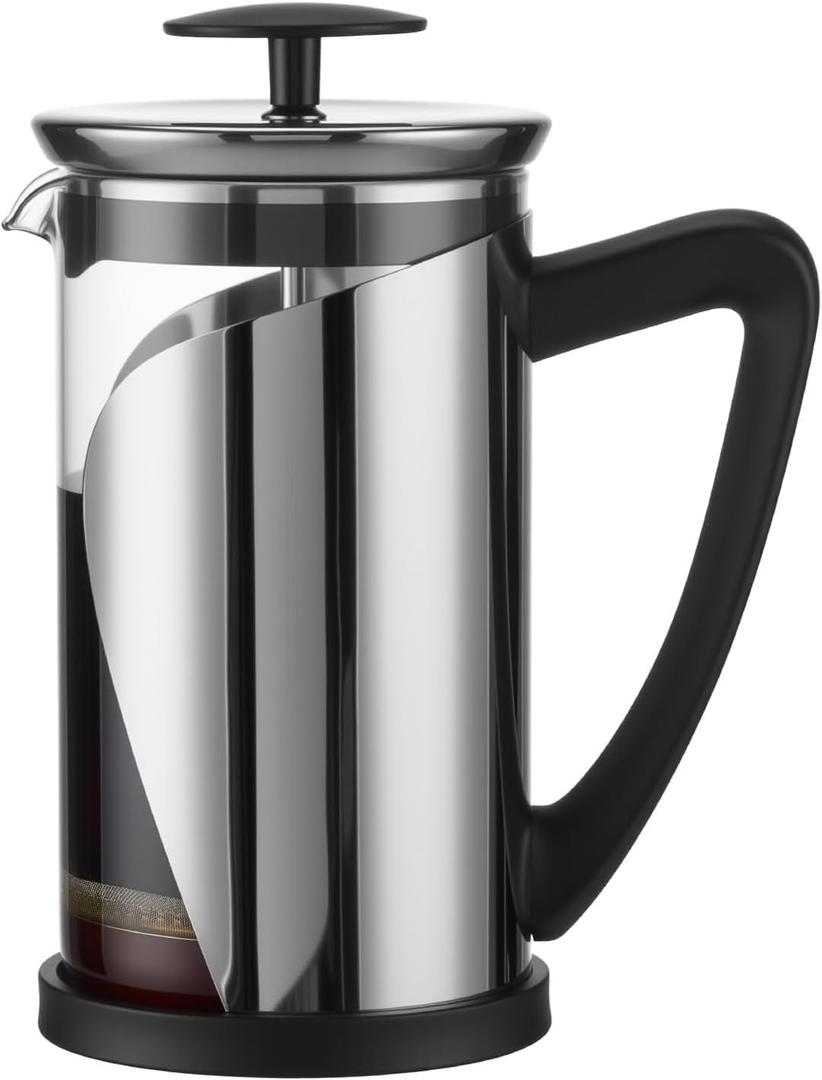 KYZ French Press Coffee Maker, 304 Stainless Steel with 4 Level Filter, 20oz Borosilicate Glass Coffee Press, Heat Resistant, Easy to Clean, 100% BPA Free for Coffee & Tea