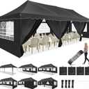 HOTEEL 10x30 Canopy Tent With Walls - Party Pop Up Event Gazebo, UPF 50+ Windproof Waterproof for Weddings & Parties - Includes Roller Bag & 4 Weight Bags, Black