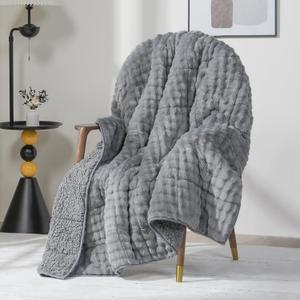 Cottonblue Weighted Blanket for Adults Queen Size 15 lbs, Soft Fuzzy Fleece Sherpa Weighted Throw Blankets 60x80 inches, Warm Cozy Fluffy Bubble GreyWinter Heavy Blanket for Bed Sofa Women Men Present