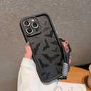 Aesthetic Black Bat Phone Case Compatible for iPhone 14 Pro Case, with Adjustable Anti-Drop Wrist Strap - Full-Body Shockproof Protection, Raised Camera & Edge Guards