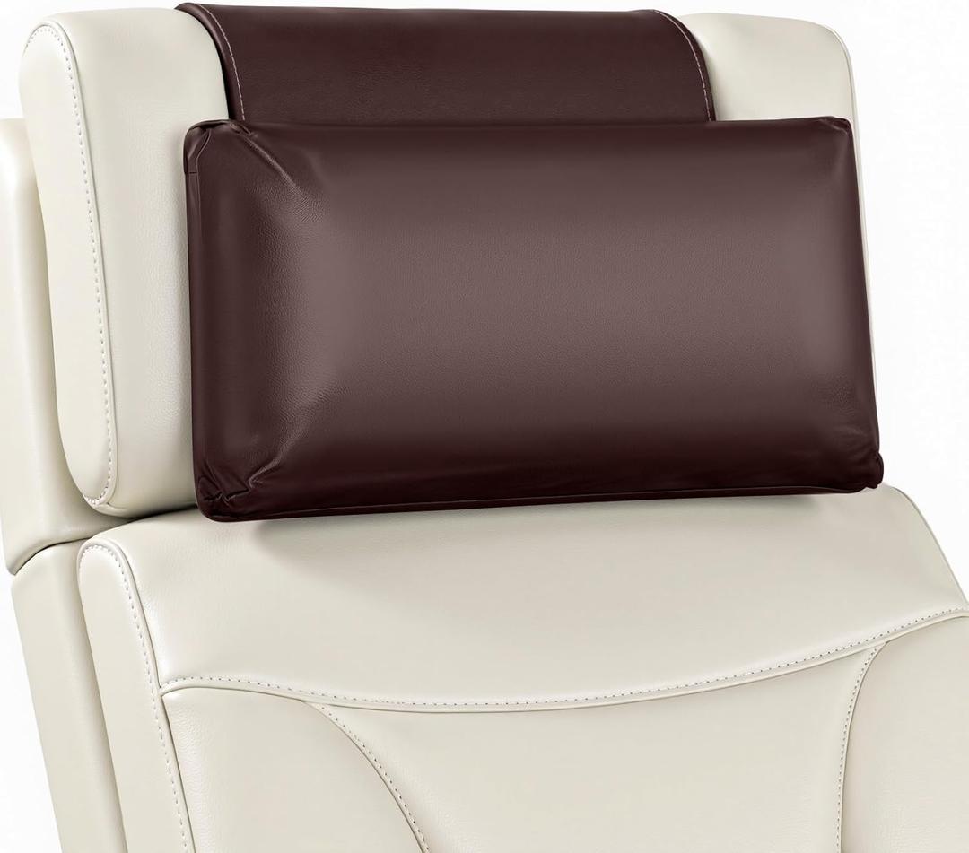 Leather Recliner Pillow, Adjustable Neck & Head Support Pillow, Pu Leather Non-Slip Headrest for Recliner Chair, Couch, Office Chair, Sofa (Coffee)