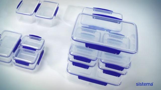 Sistema KLIP IT Food Storage Container, 7 Piece, Airtight & Stackable, BPA-Free, Clear with Blue Clips