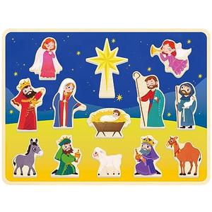 MoinKidz 13 Piece Nativity Scene Puzzle, Christmas Wooden Chunky Jigsaw Puzzles for Kids Ages 3-5, Nativity Set Preschool Educational Toy for Toddlers