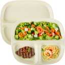 OMISTAR 2 Pcs Portion Control Plates, 8.5" Ceramic Divided Plates for Adults, Rectangles Porcelain Dinner Diet Plate, Milkyellow Ceramic Plate for Balanced Meals, Diabetes and Weight Loss Diet