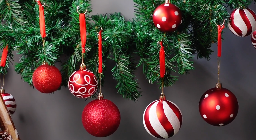 47 Pcs Christmas Chandelier Decor Set with 9 ft Garland Greenery with 280 Branches 21 Pcs Christmas Balls Ornaments Ribbons for Xmas Fireplace Staircase Indoor Outdoor Decor (Vivid)