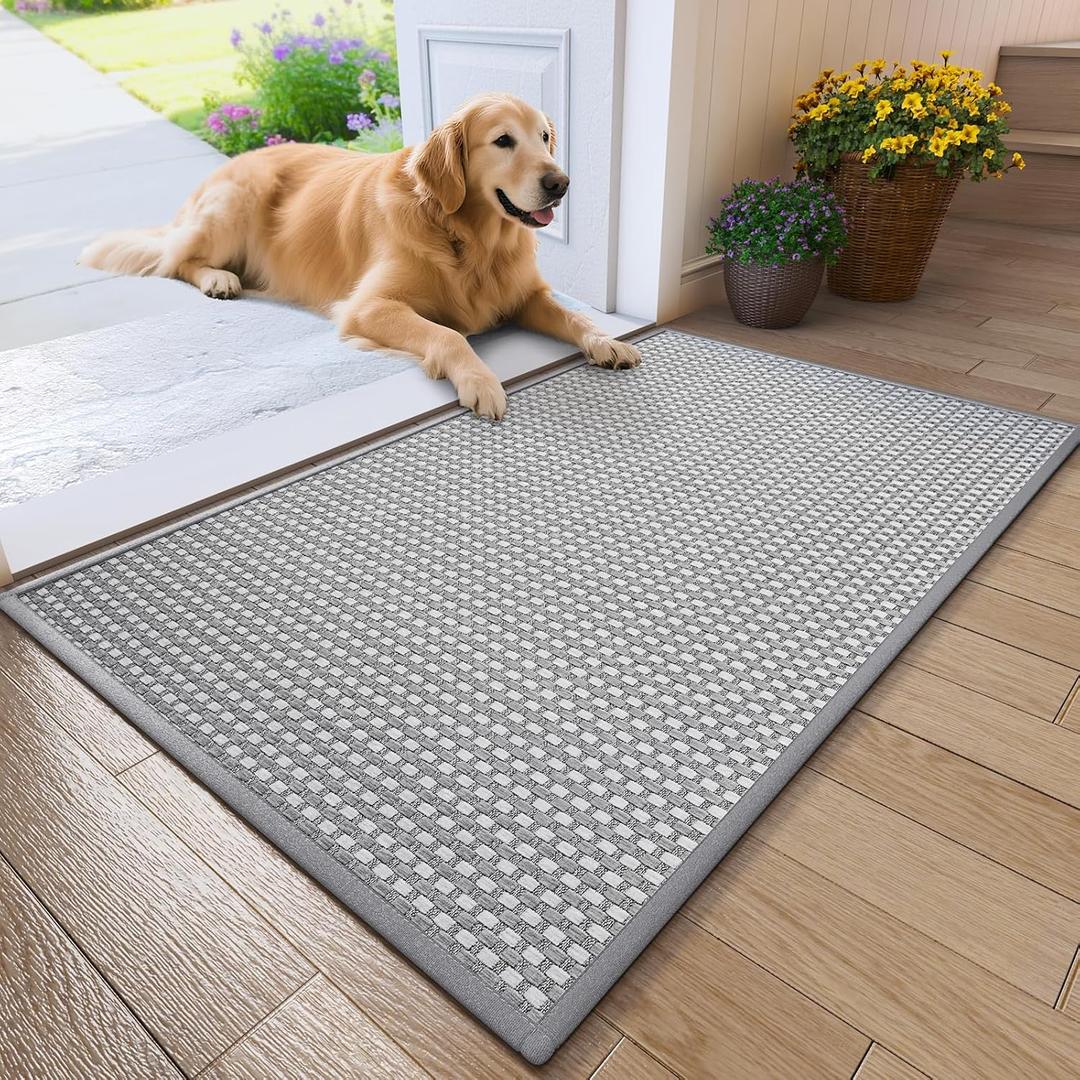Front Door Mat 31''x47'', Absorbent Dirt Resist Washable Non Slip Low-Profile Indoor Doormat, Easy Clean Entryway Welcome Door Mats, Grey