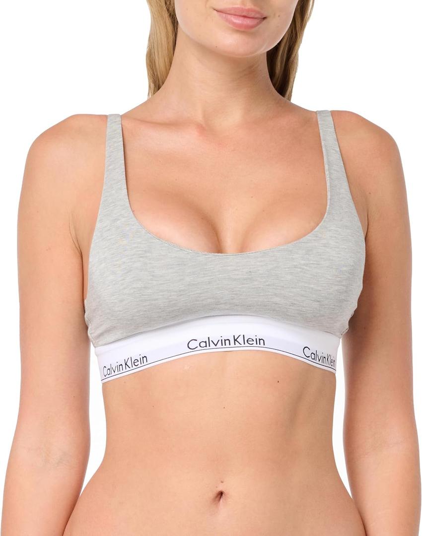 Calvin Klein Women's Modern Cotton Lightly Lined Scoopneck Bralette (Grey Heather), Small