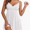Avidlove Women Nightgown Sexy Sleepwear Lace Chemise V-neck Modal Babydoll Lounge Dress(XS)