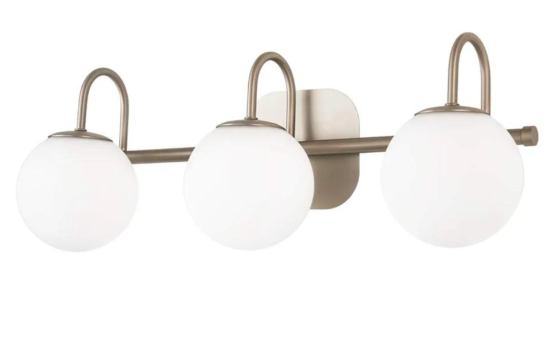 Brushed Nickel Bathroom Vanity Light Fixtures 3 Lights Milk White Glass Globe Shade Modern Wall Sconce Lighting Bath Vanity Lights Bar Over Mirror (Exclude G9 Bulb)