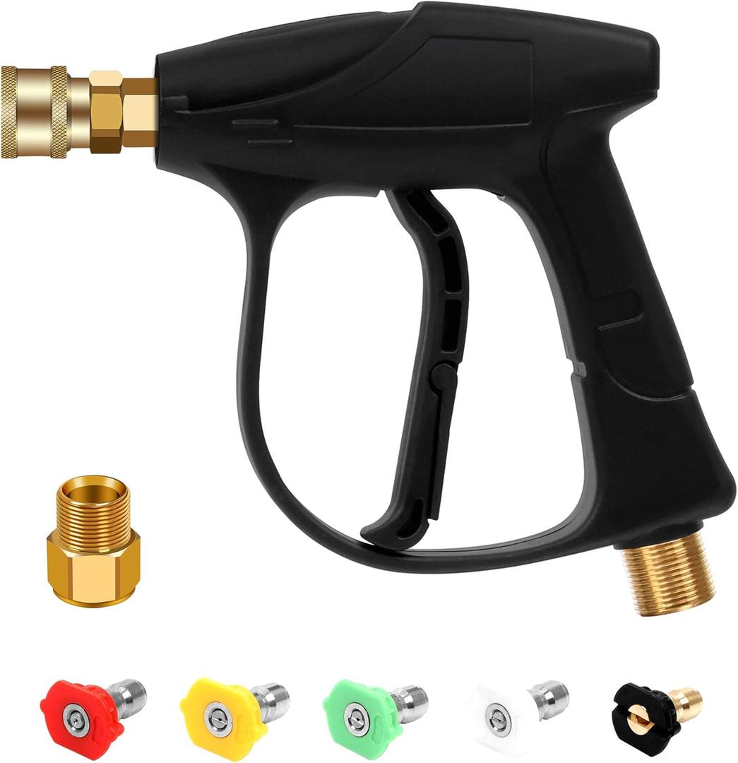 BEETRO High Pressure Washer Gun 4350PSI, Car Washer Gun with 5 Nozzles and M 22 Brass Coupler for Pressure Power Washers (6.9 Inch)