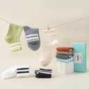 SISOSOCK Quarter Crew Cotton Socks for Women Striped Athletic Casual Breathable Socks 6 Pairs with Gifts Box