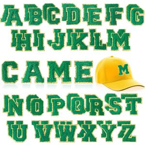 WILLBOND 52 Pcs Chenille Letter Patches A-Z, Self Adhesive Alphabet Patches for Clothes, Bags, Hats DIY, Name Craft & Personalized Best Mom Groovy Wedding Gifts(Dark Green,2.2 Inch)