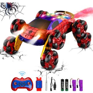 8WD Remote Control Car, 2.4Ghz RC Cars with Spray & Cool Light, Kids Toys Electroplating Process Transform Drift Climbing Car, Boys Toys for Age 4-6 7 8-13 Year Old (red-Blue)