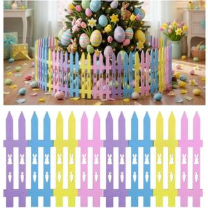 Chunful 16 Pcs Wooden Easter Bunny Garden Fence Garden Border Edging Decorative 15.7" H x 63" Landscape Border Edging Ornamental Fence for Home School Lawn Flower Beds