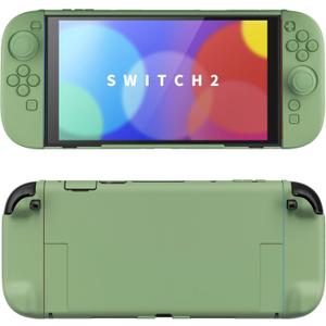 PlayVital Hard Case for Nintendo Switch 2 with Extra Stand & Thumb Grip Caps | Split Design, Dockable Protective Full-Body Shell Cover for Nintendo Switch 2 | Solid Color Series, Matcha Green