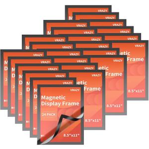 24Pack Magnetic Sign Holder 8.5 x 11 Wall Mount, Self Adhesive Display Magnetic Picture Frames Sheet With Strong Magnet Border for Window/Door/Fridge, Document Poster Paper Holders for Home Office Store, Black (24PCS)