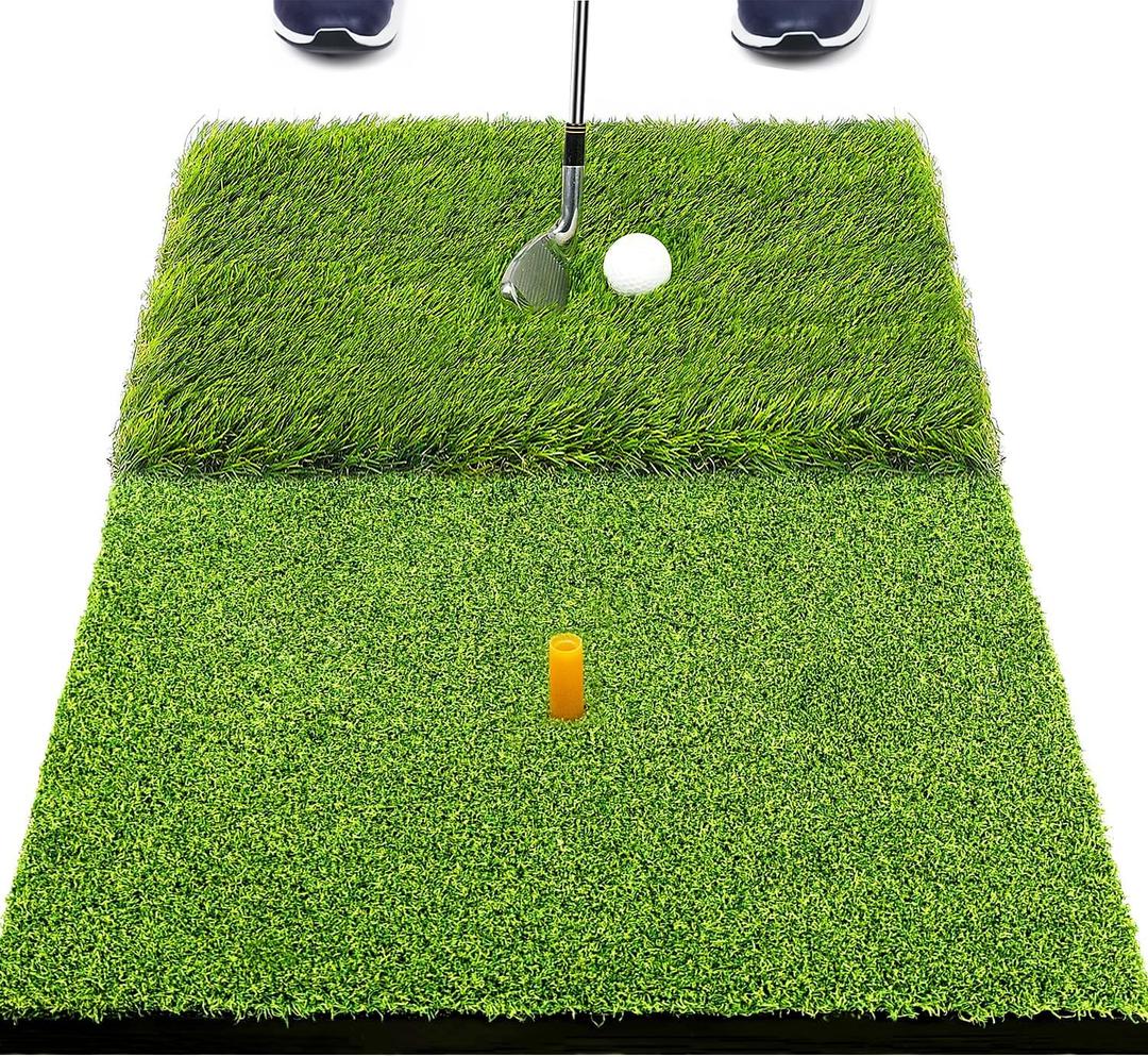 SAPLIZE Foldable Heavy-Duty Golf Hitting Mat with 10mm EVA Backing for Indoor/Outdoor Swing & Chipping, Golf Accessories & Gift for Men & Women (Dual-Turf Mat)
