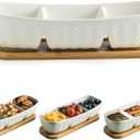 3 Compartment Condiment Tray, Chip and Dip Bowl with Wooden Serving Tray, Perfect for Snacks, Appetizers, Charcuterie, Chips, Candy, 10-inch Chip and Dip Serving Set for Parties