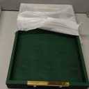 Modern Elegant 17.5"x12" Rectangle Emerald Green Shagreen Faux Leather Decorative Tray Ottoman Coffee Table Perfume Living Room Kitchen Serving Tray with Gold Polished Metal Handles for All Occasion's