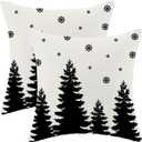2 x CXMEIFLY Christmas Pillow Covers 16x16 Inch Set of 2 Cream Black Christmas Tree Snowflakes Decor Throw Pillows Winter Xmas Holiday Outdoor Cushion Cases for Couch Bed Decorations