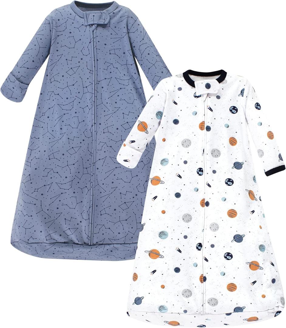 Hudson Baby Unisex Baby Cotton Long-Sleeve Wearable Sleeping Bag, Sack, Blanket (3-9 Months, Space)