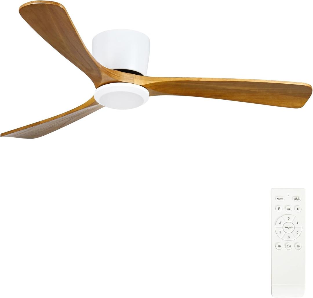 42 Inch Ceiling Fan No Light, Low Profile Ceiling Fan with Remote Control,3 Blade, 6 Speeds Reversible DC Motor, Modern Wood Flush Mount Ceiling Fan Without Light for Bedroom, Living Room, Patio, Medium
