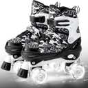 Kuxuan Skates Boys and Girls Camo Adjustable Roller Skates with Light up Wheels, Fun Illuminating Rollerskate for Kids Girls Youth (Large(3-6 US), Black)