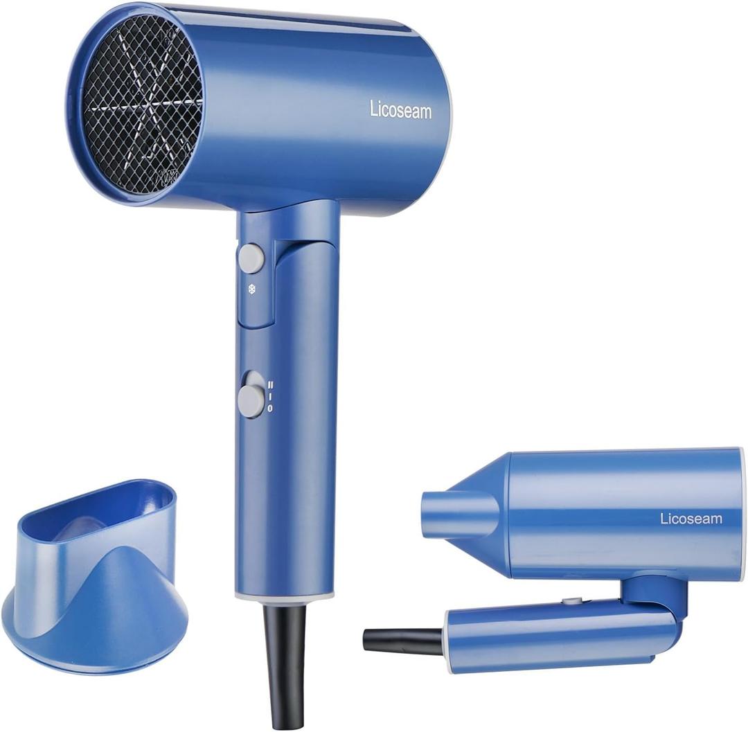Hair Dryer, 1600W Small Foldable Hair Blow Dryer, Fast Drying Compact Hair Dryer, Blue