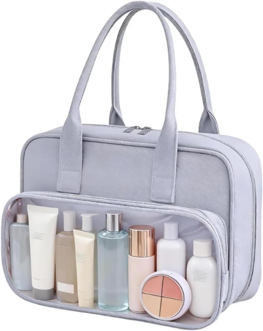 Toiletry Bag with Clear Window,Lightweight Travel Makeup Organizer with Handle,Ita Bag Style for Cosmetics & Pins