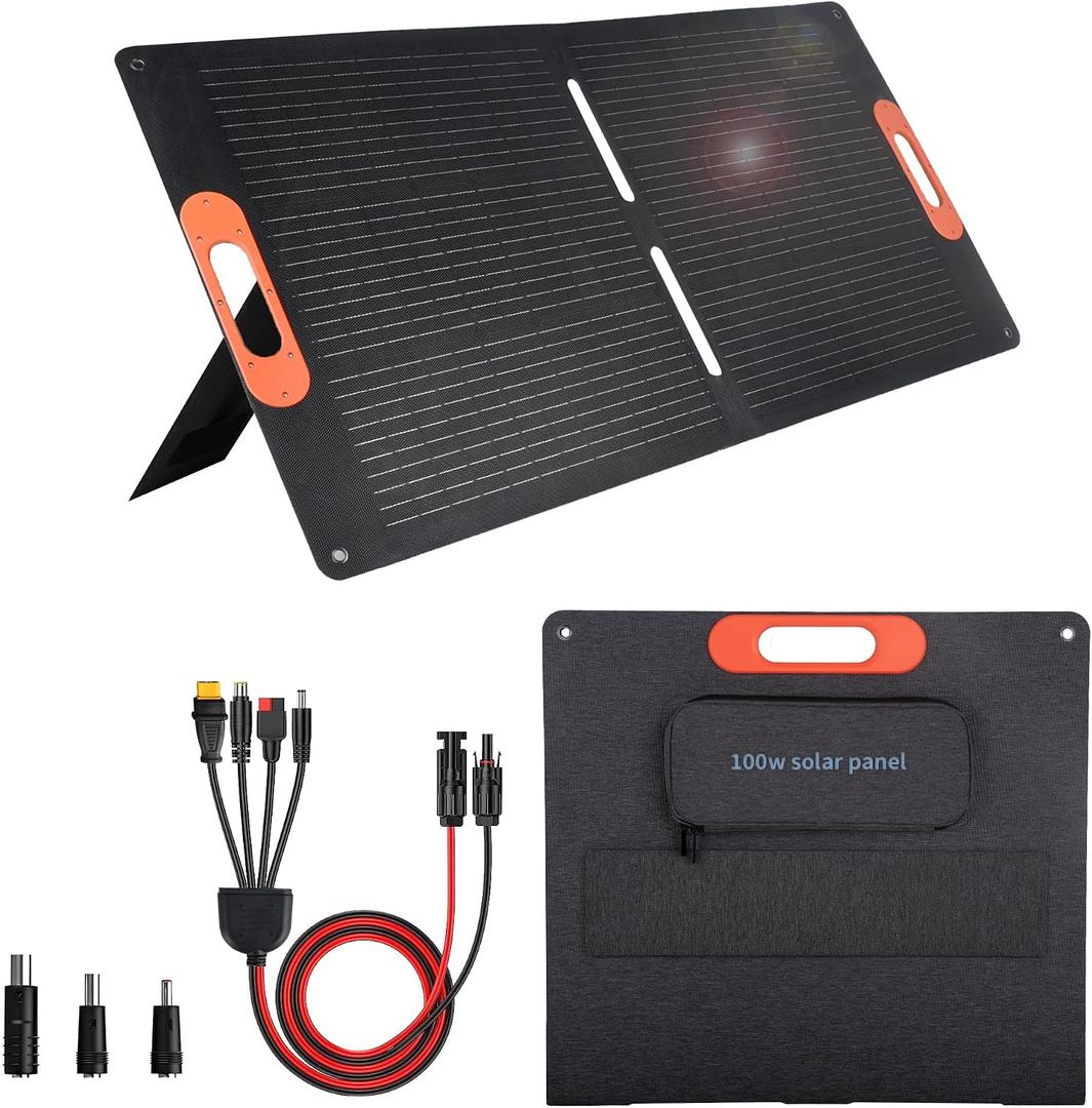 100W Portable Solar Panel for Power Station Generator,100 Watt Foldable Solar Panel Charger with MC4 Output,3-in-1 DC Connector,23.5% High Efficiency for Outdoor Camping RV Travel(100W)