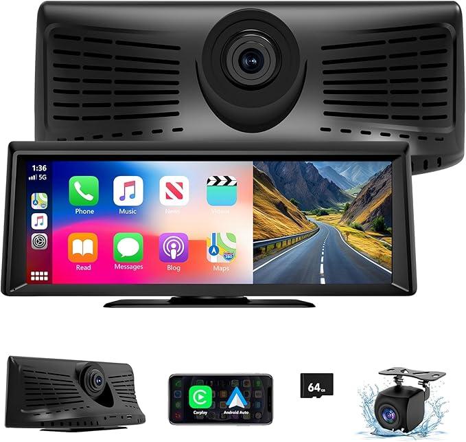 8.1" HD Carplay Screen for Car Stereo, 2K Dash Cam Wireless Portable Touch Screen Car Play with Apple Carplay & Android Auto with 1080P Back Up Camera, Bluetooth, Mirror Link, GPS , AUX, Voice Control
